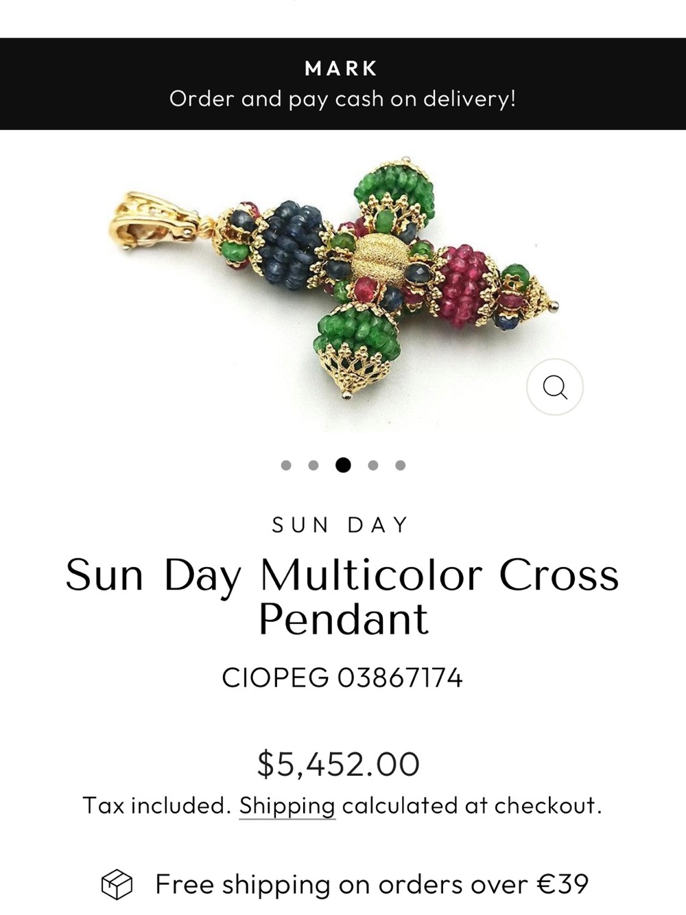 Sunday Multicolor Cross Pendant - Gold with Green, Blue, Pink